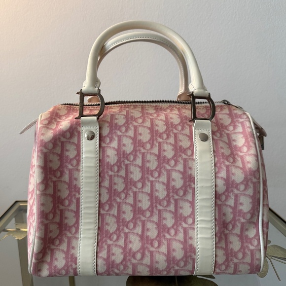 Vintage Christian Dior Pink Trotter Monogram Leather Trim Boston Bag - Picture 1 of 7